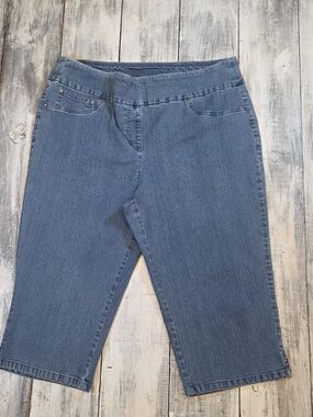 Ruby Rd. Indigo Pull-On Wide Leg Cropped Jeans sz 16